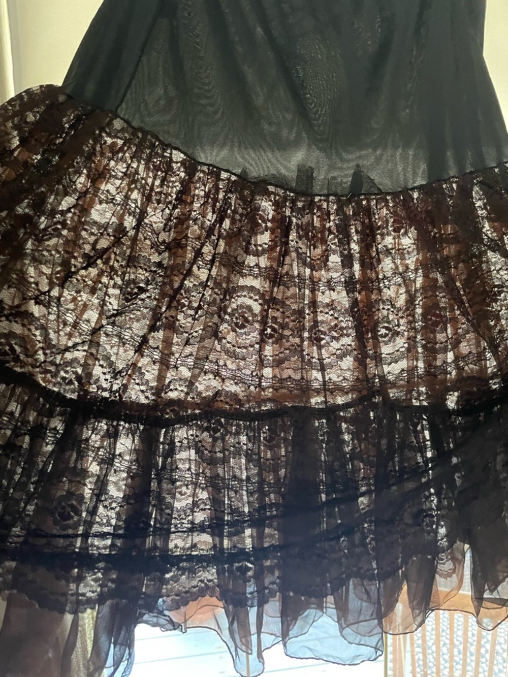 Lacy Black Petticoat Skirt 1950s Lace & Tulle Layered Can Can Size L/XL